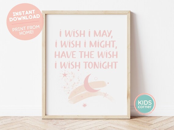 I Wish I May I Wish I Might Pink Moon and Stars Bedtime Quote Poster