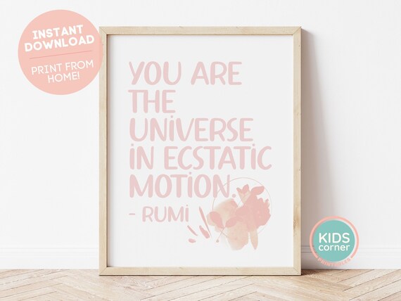 You Are The Universe In Ecstatic Motion Pink Rumi Quote Poster
