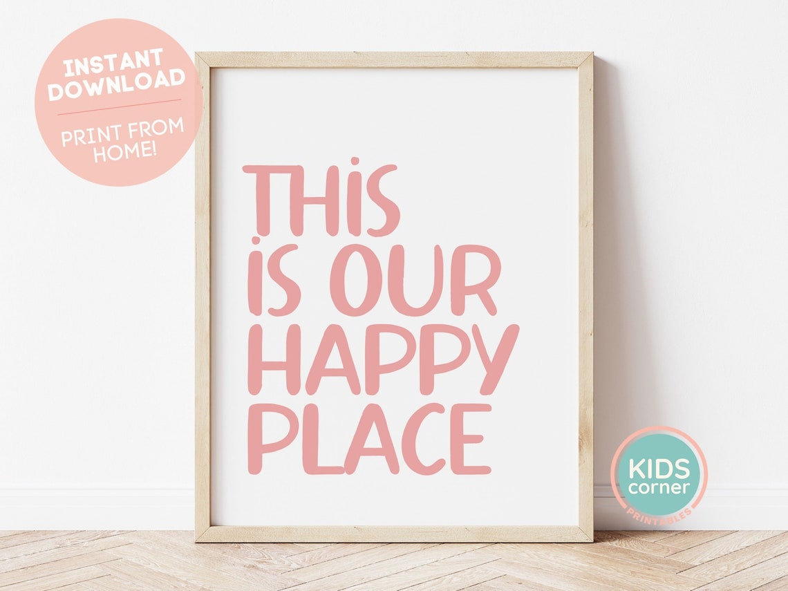 This Is Our Happy Place Pink Hand Lettered Family Home Quote Poster