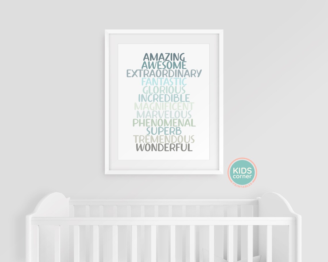 Amazing Awesome Extraordinary Positive Words Teal Word Stack Art Poster - Image 3