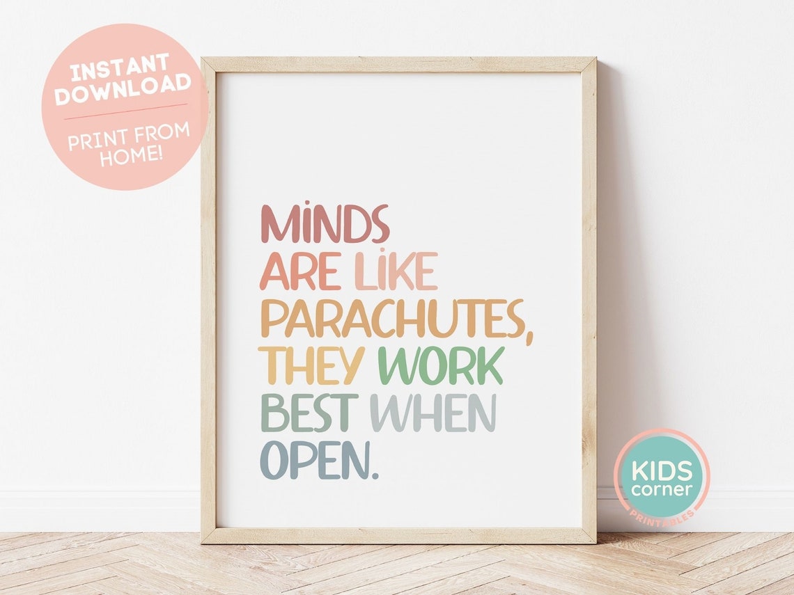 Minds Are Like Parachutes Colorful Open Mind Classroom Quote Poster