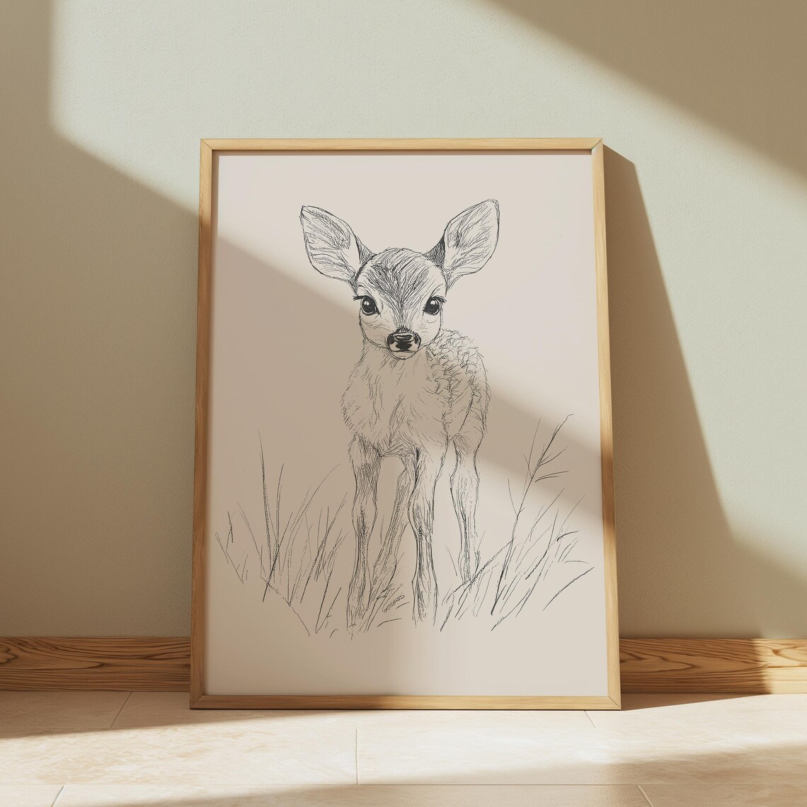 Baby Deer Fawn Standing in Grass Vintage Nursery Sketch Poster - Image 2