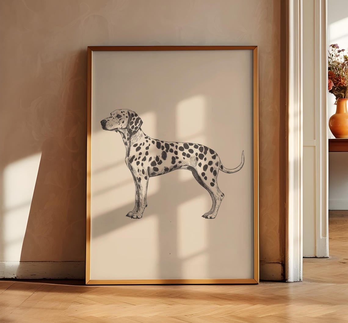 Dog Vintage Print Dalmatian Dog Wall Art Antique Vintage Painting Farmhouse Wall Decor Country Wall Art Dog Drawing Farmhouse Print - Image 3