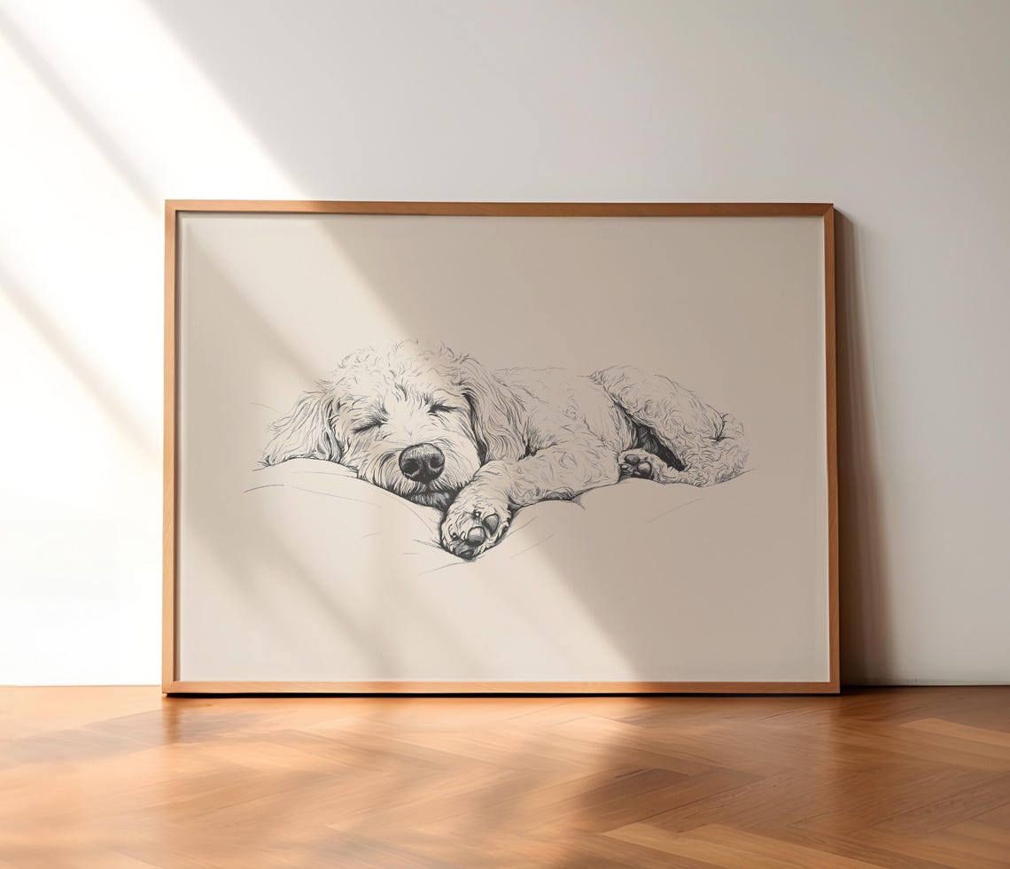 Nursery Labradoodle Vintage Poster Girls Room Art Sleeping Dog Wall Decor Boys Room Print Baby Nursery Sketch Dog Drawing Painting - Image 2