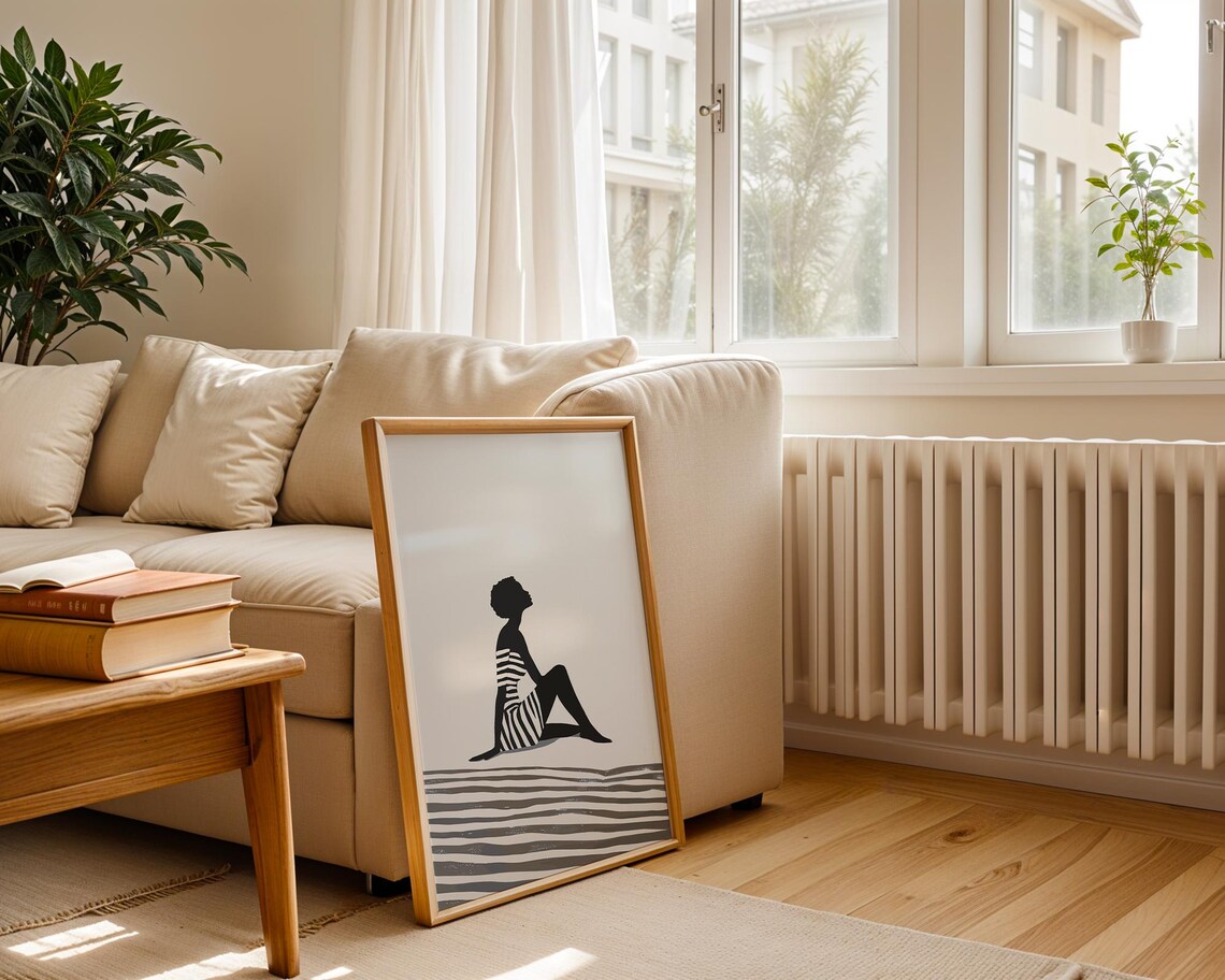 Woman Silhouette Striped Dress Minimalist Modern Wall Poster - Image 3