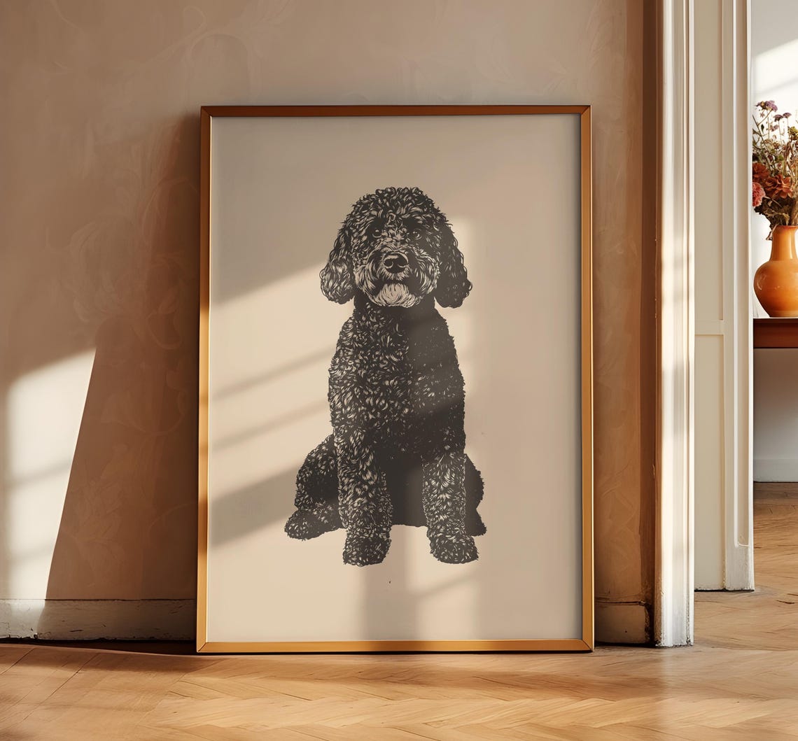 Goldendoodle Vintage Drawing Dog Art Print Dog Wall Decor Antique Vintage Painting Country Wall Art Dog Illustration Farmhouse Print - Image 3