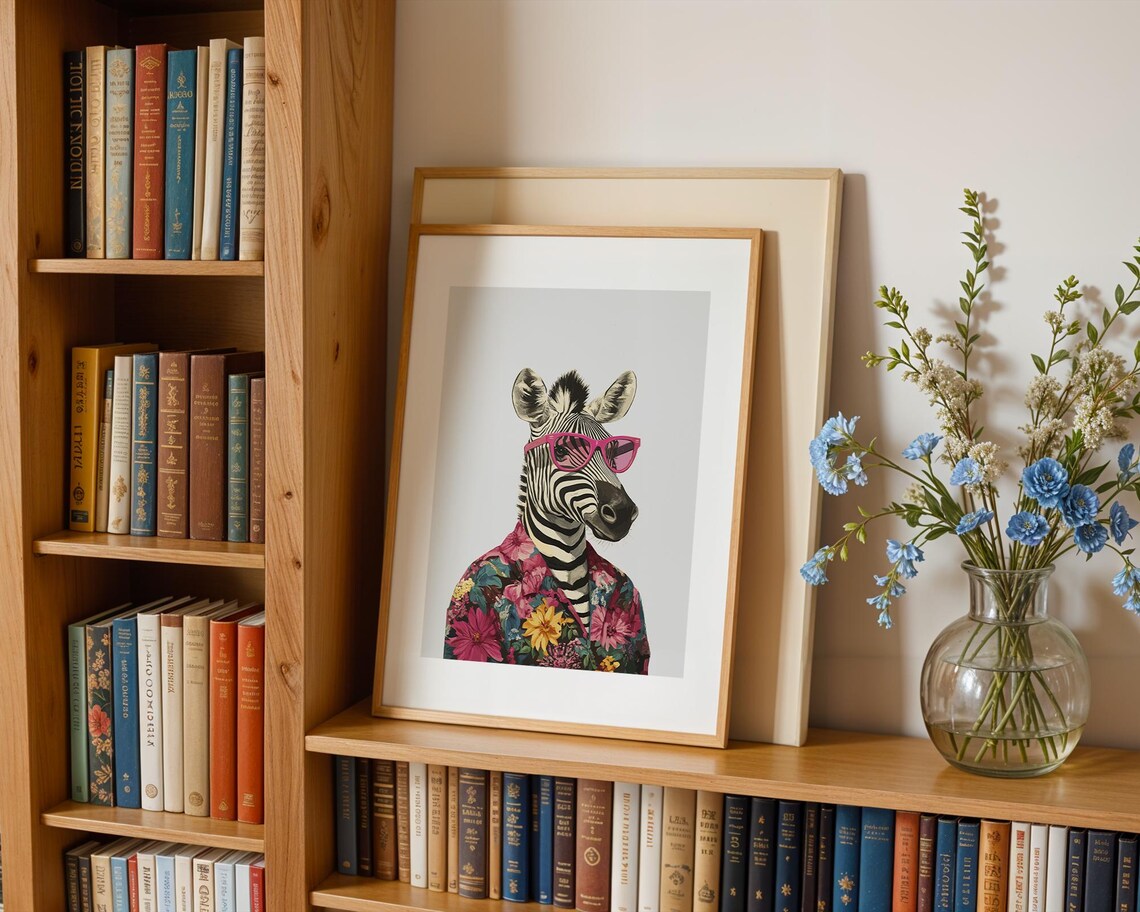 Playful Zebra In Pink Sunglasses Wearing Floral Shirt Animal Poster - Image 2
