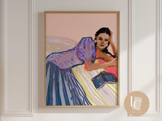 Reclining Woman In Pink Abstract Figurative Book Scene Poster