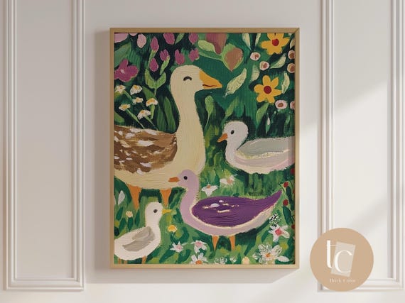 Silly Goose Print Nursery Wall Duckling Baby Duck Cute Decor Canvas Scandinavian Vintage