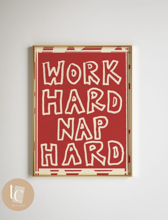 Work Hard Nap Print Sweary Rude Art Crude Quote Wall Funny Retro Canvas