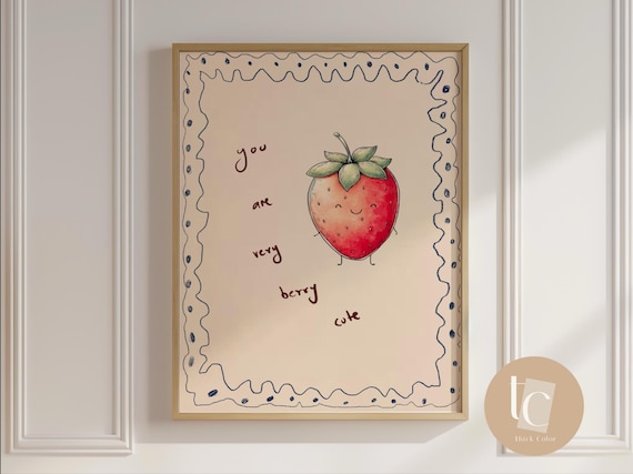 Very Berry Cute Strawberry Pun Smiling Fruit Kids Nursery Decor Poster