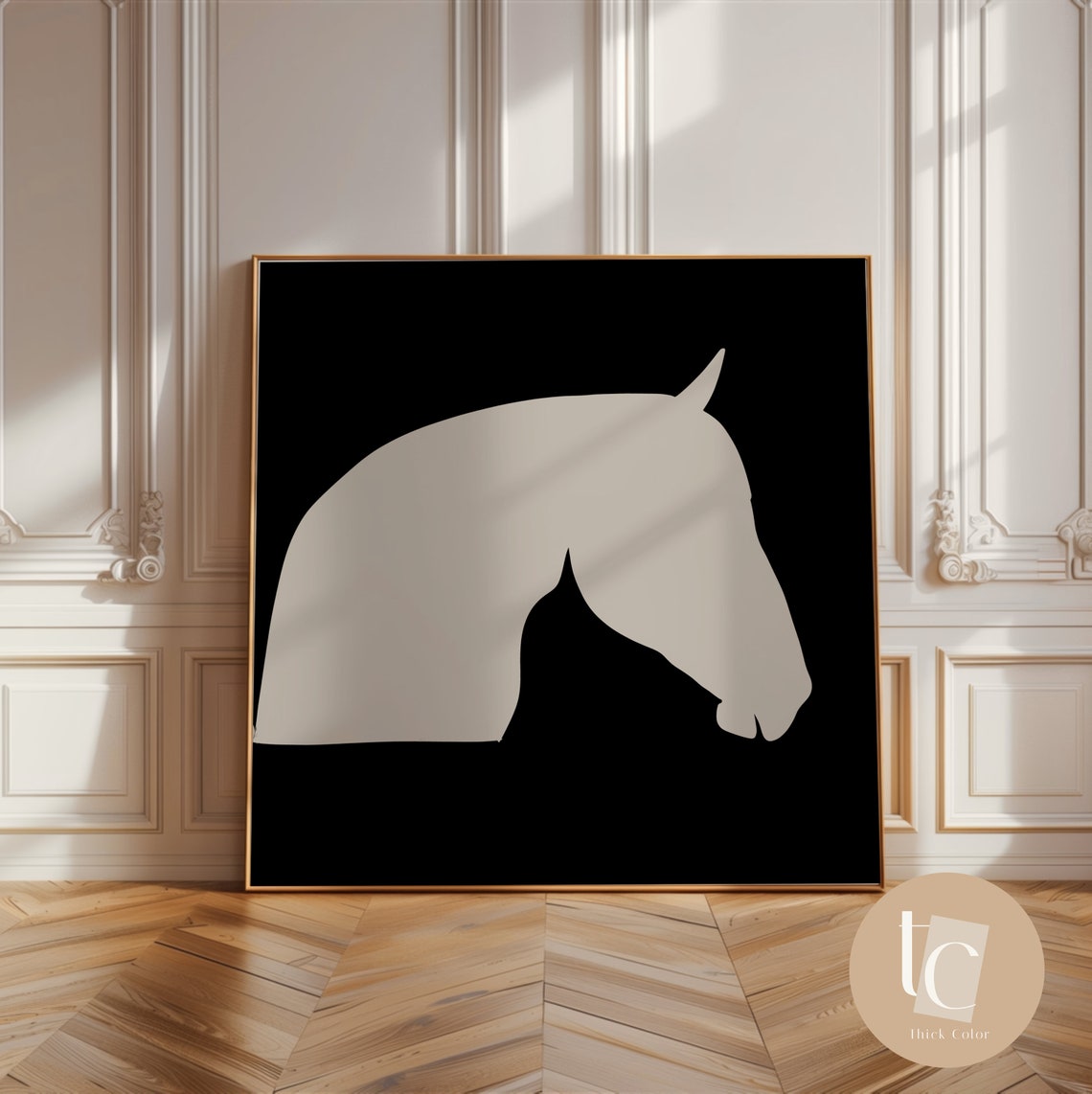 White Horse Head Silhouette on Black Minimalist Equestrian Poster