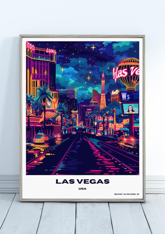 Las Vegas Neon Strip Night Skyline Colorful Travel Souvenir Art Poster