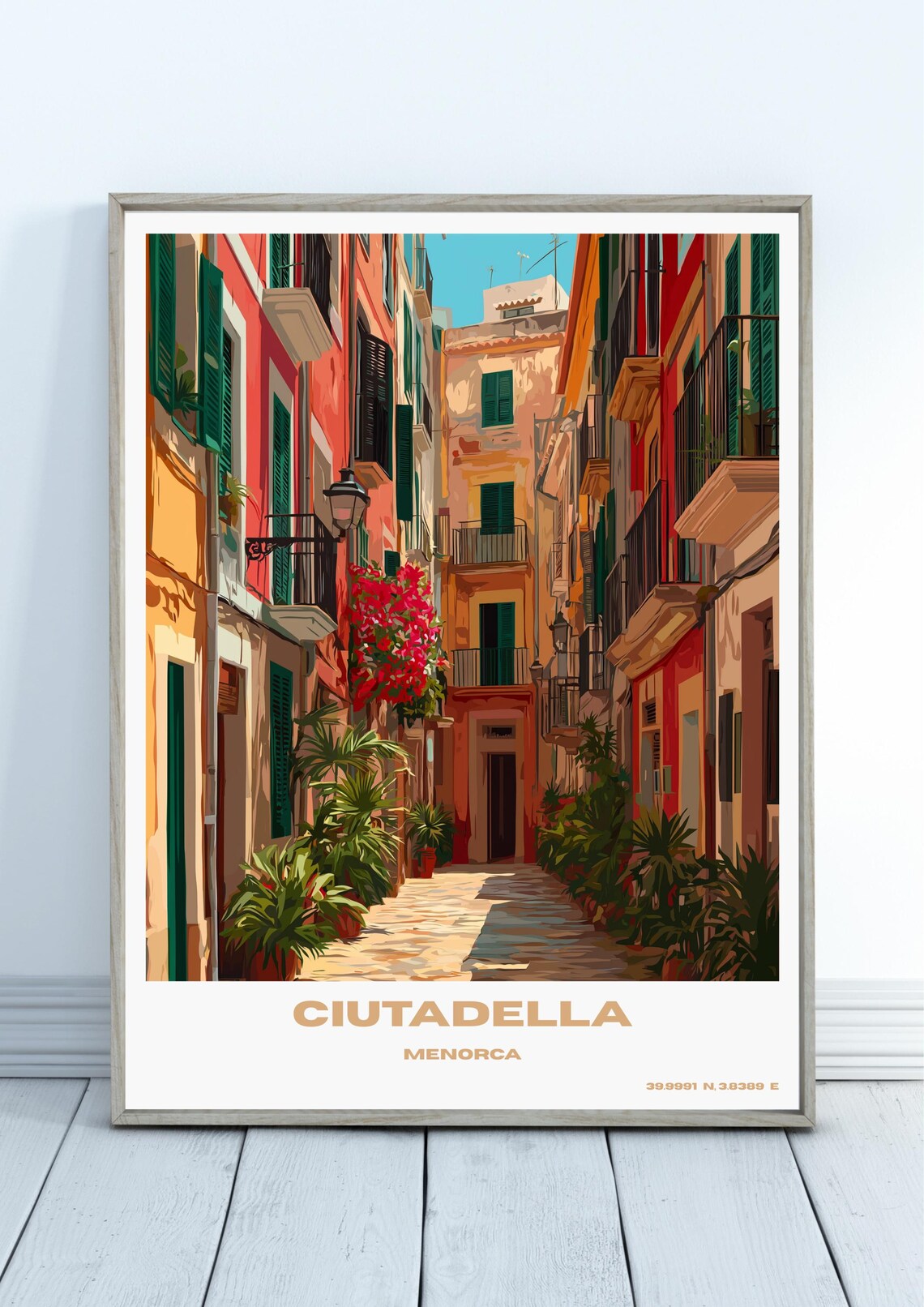 Ciutadella Menorca Spain Colorful Old Town Street Travel Poster
