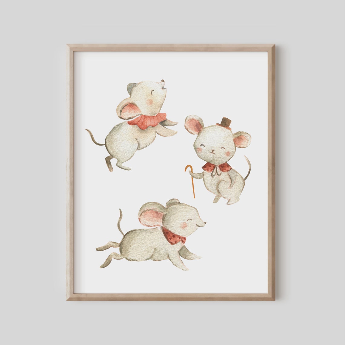Three Dancing Mice Watercolor Nursery Rhyme Kids Room Poster
