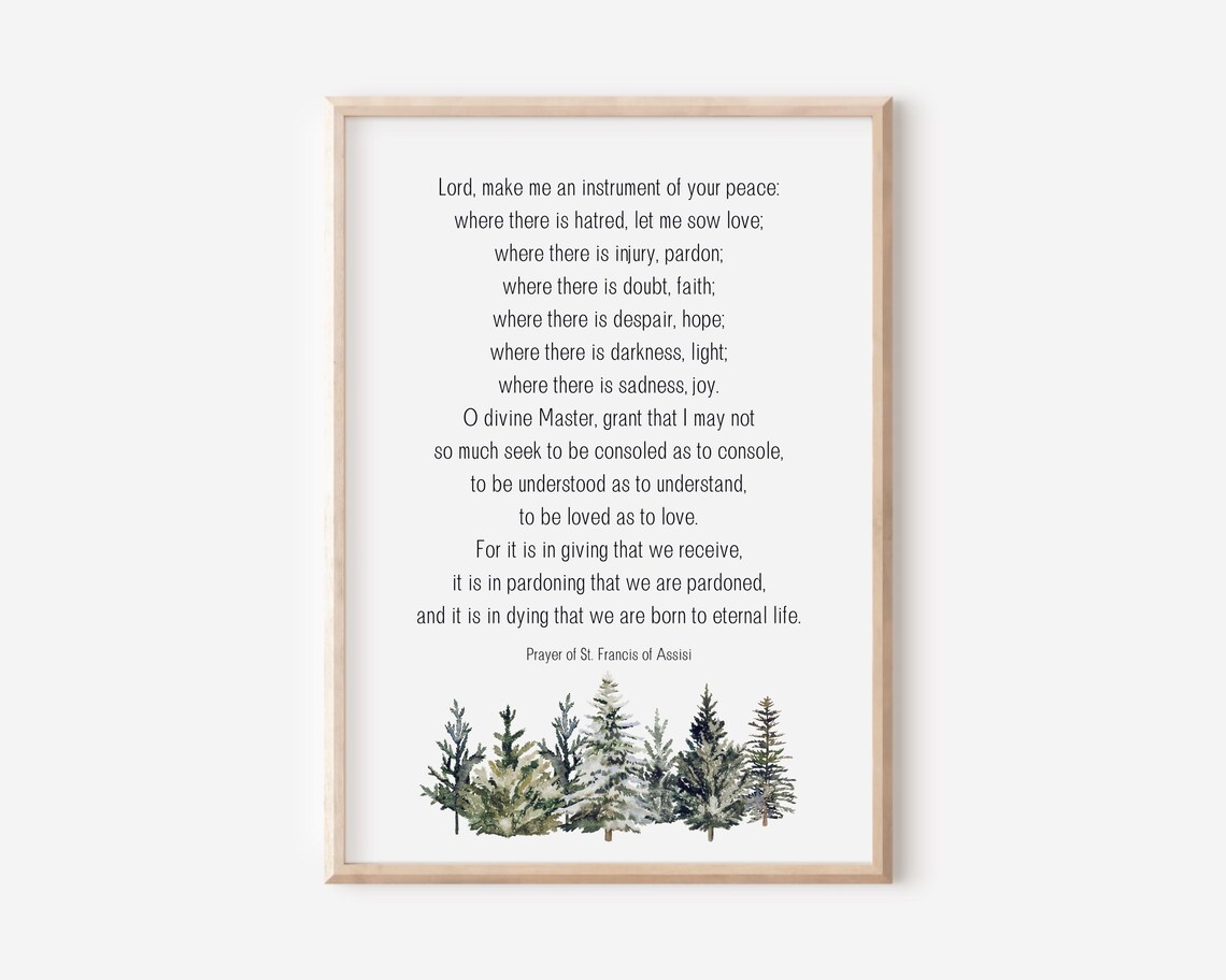 Prayer Of St Francis Of Assisi Peace Watercolor Pine Forest Poster