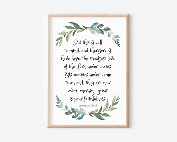 Lamentations 3 21 23 Great Is Your Faithfulness Botanical Poster