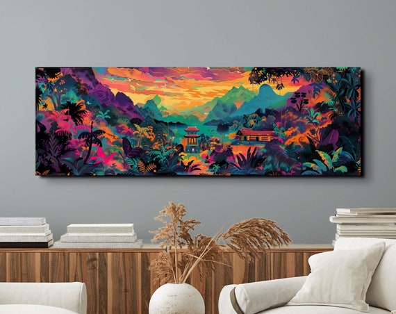 Colorful Abstract Indian Tanjore Panoramic Ready To Hang Wall Art Indian Culture Wall Art Panoramic Wall Art