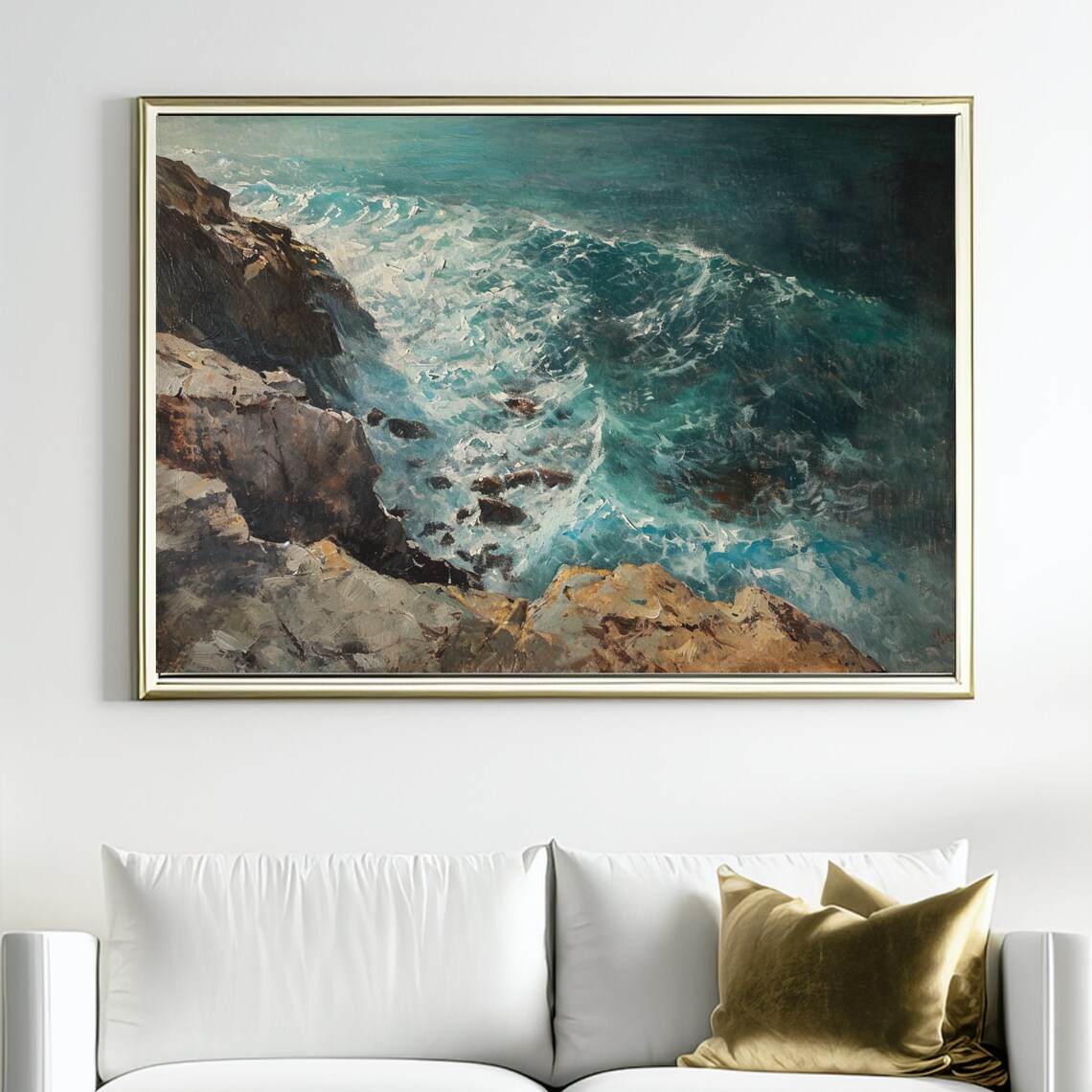 Original Art Landscape Seascape Turquoise Ocean Beach Art Print On Perfect For Nautical Beach House Wall Decor Oil Painting - Image 3