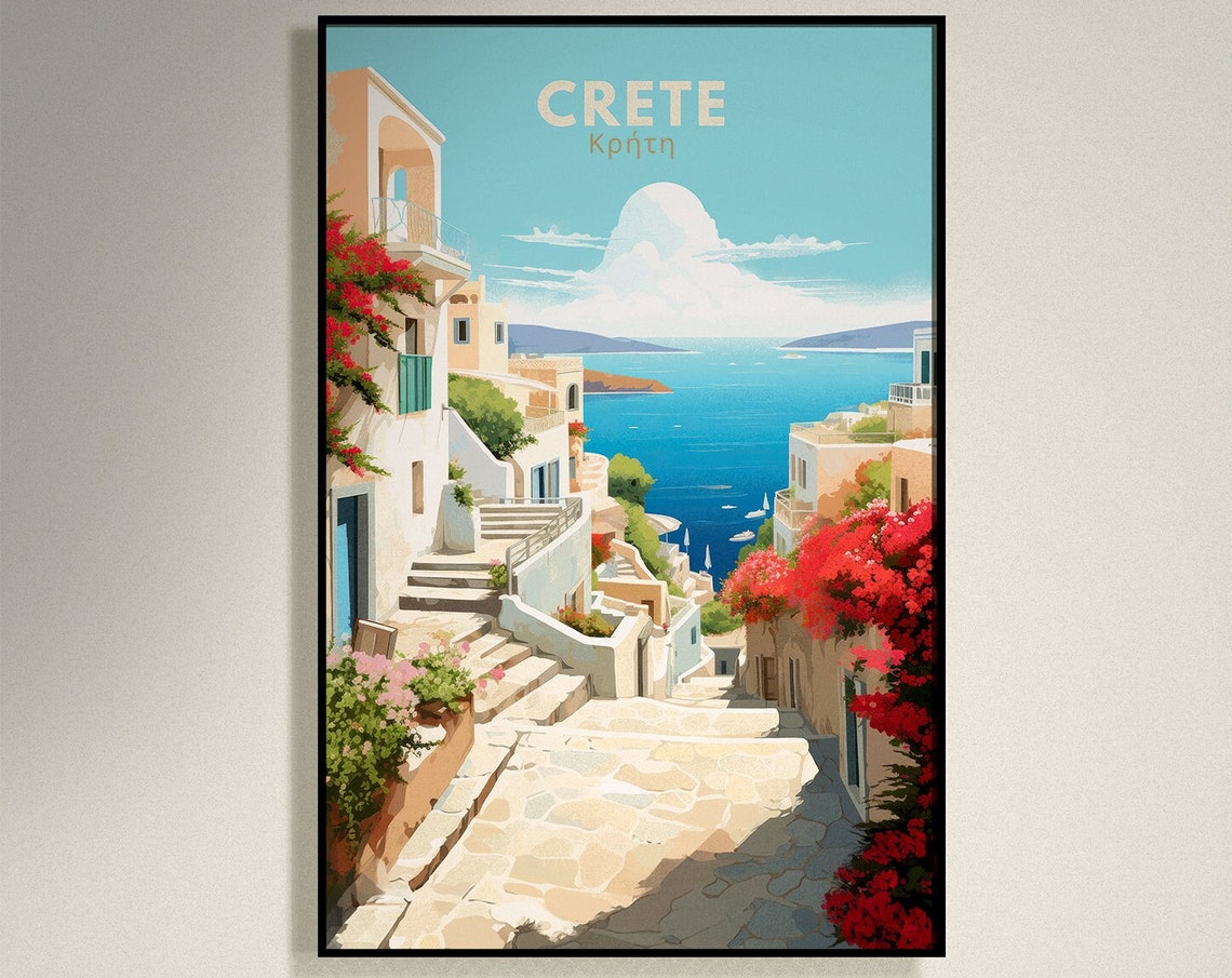 Crete Poster Greece Poster Crete Wall Art Greece Poster Blue Illustration Art Greece Pictures For College Girls Travel Gifts - Image 6