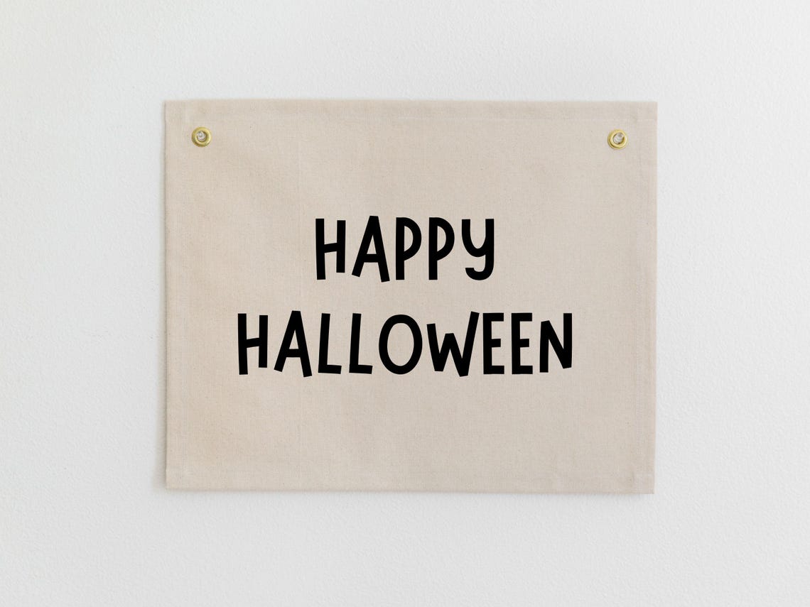 Happy Halloween Black Lettering Canvas Flag Seasonal Wall Art Decor