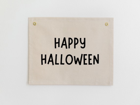 Happy Halloween Black Lettering Canvas Flag Seasonal Wall Art Decor