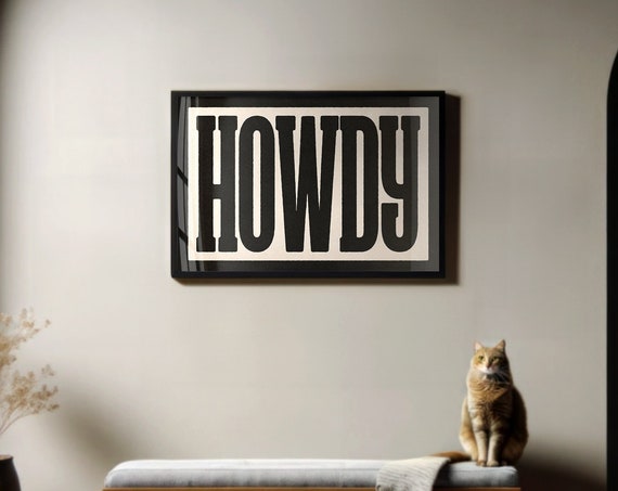 Howdy Typography Poster Gift For Home Living Room Welcome Wall Art Western Black Howdy Picture For Farmhouse Decor