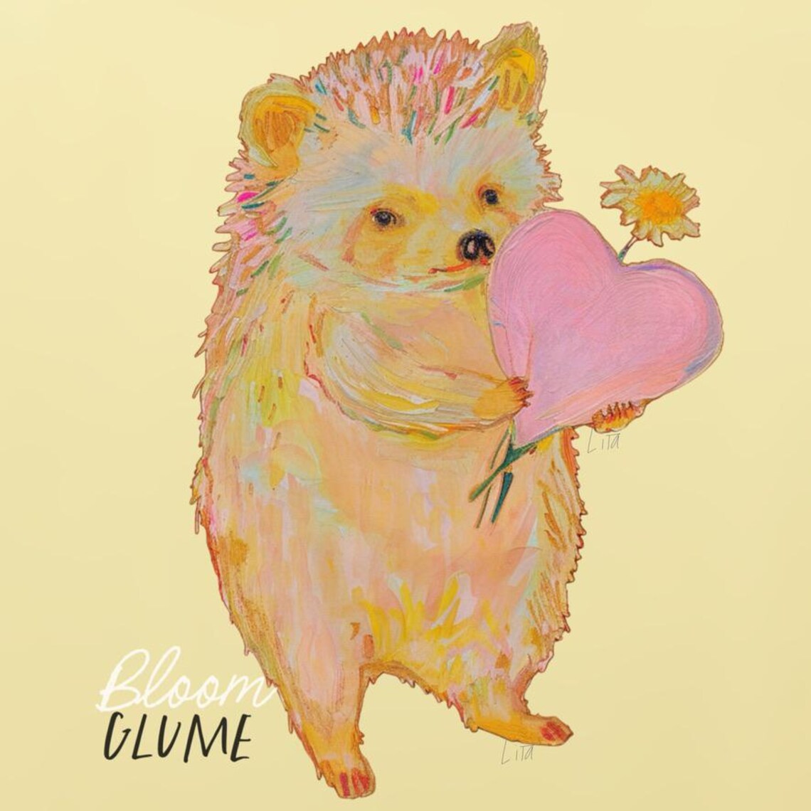 Cute Little Hedgehog Holding Pink Heart Daisy Valentines Art Print