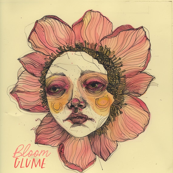 Rue Bloomies Coral Flower Face Lowbrow Botanical Cottagecore Art Print