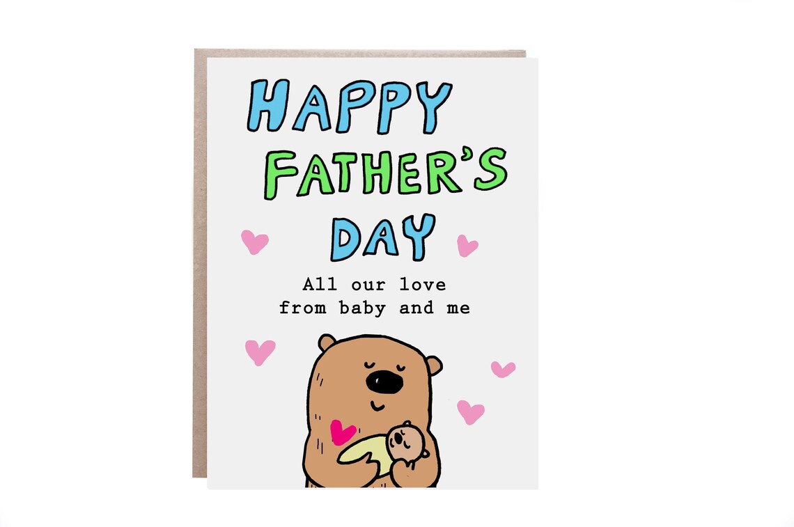 Happy Father's Day Bear Hugging Baby Heartwarming Greeting Card Poster