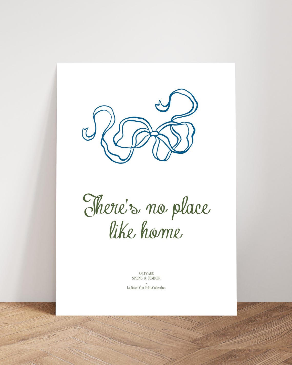 There Is No Place Like Home Blue Bow Script Sweet Art Poster - Image 2