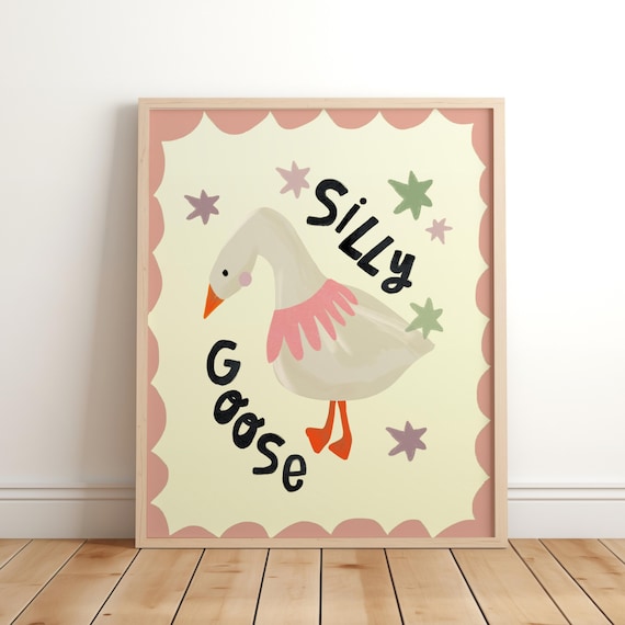 Silly Goose Nursery Kids Wall Art, Quirky Cottage Core