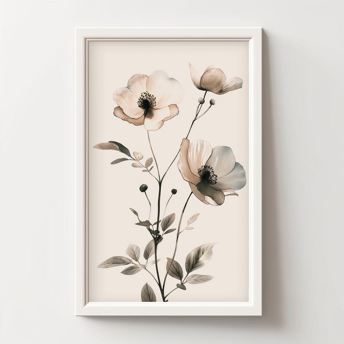 Black and White Watercolor Blossom Branch Expressive Floral Wall Art