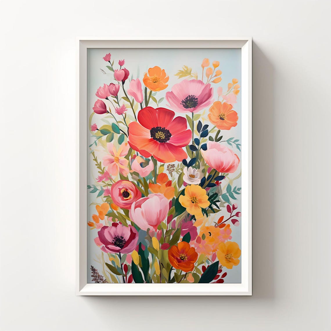 Bright Gouache Floral Bouquet With Poppies And Wildflowers Poster