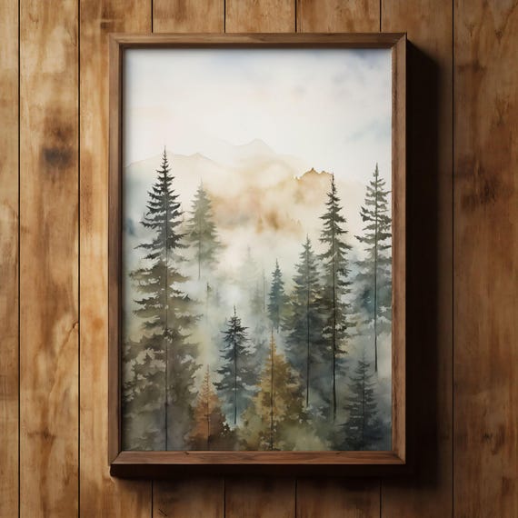 Rustic Spruce Tree Wall Art Vintage Art Minimalist Art Tree Art Living Room Art Nature Art 017