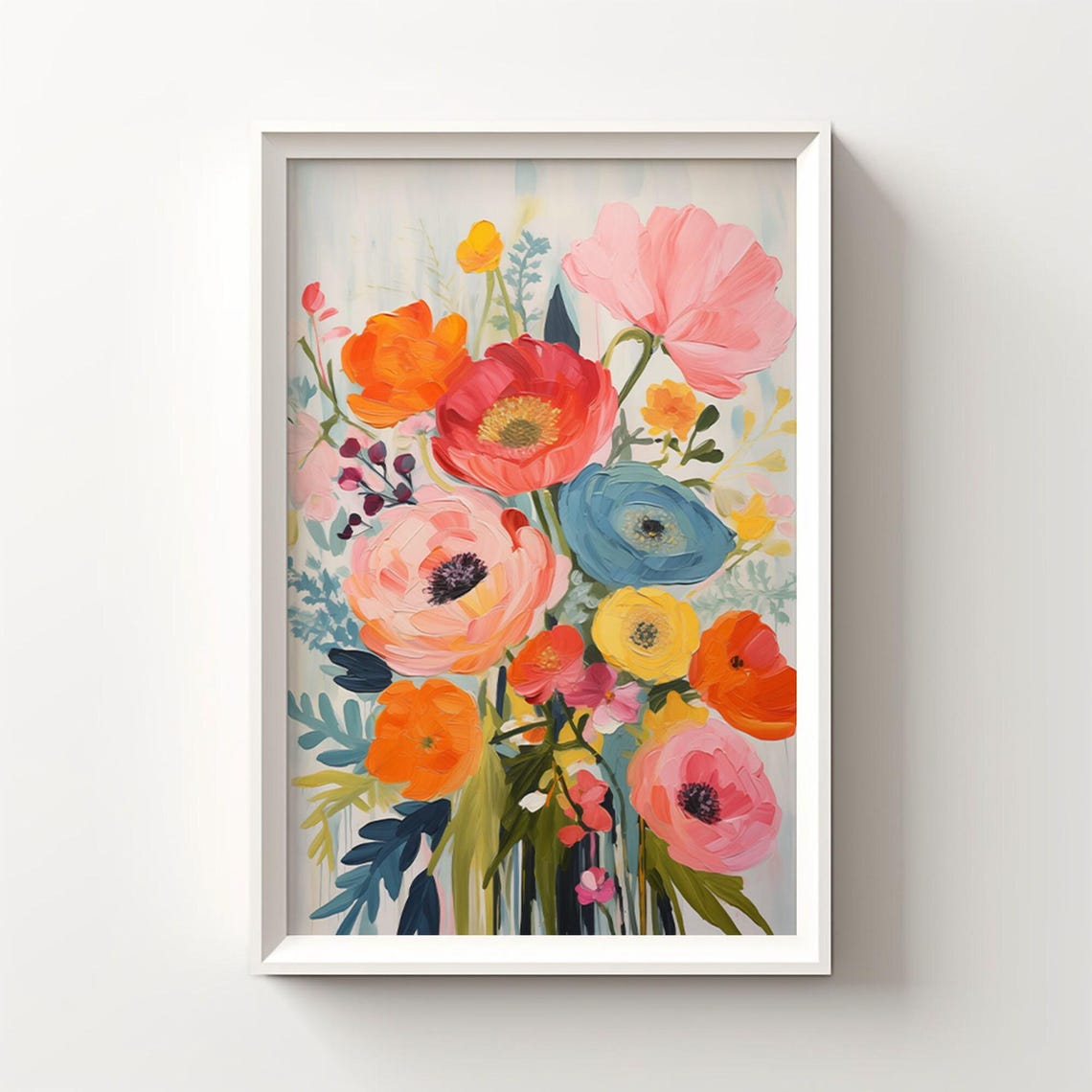 Colorful Painted Anemone Flower Bouquet Modern Floral Wall Art