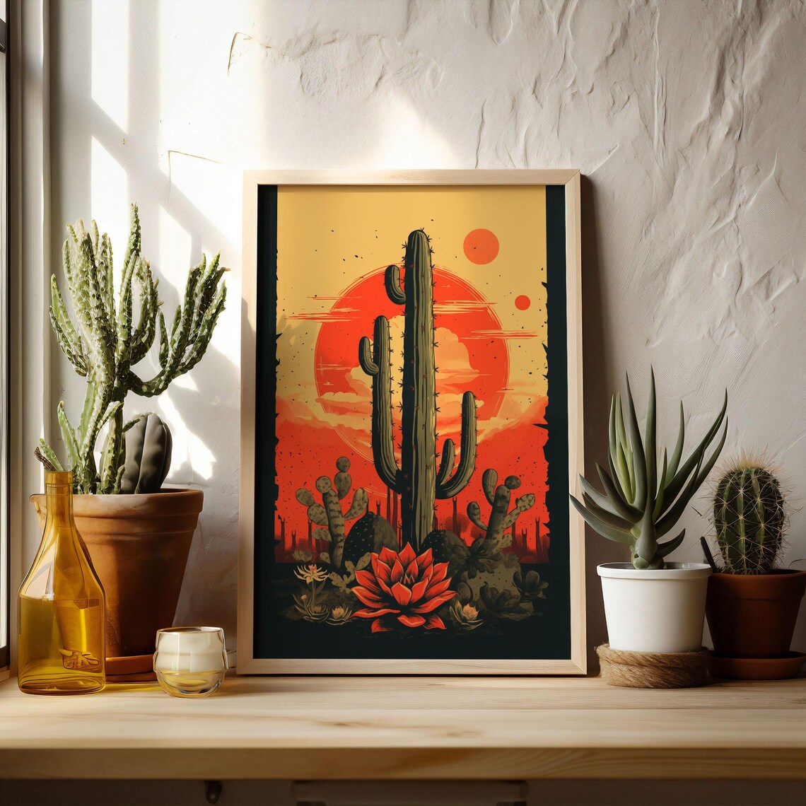 Retro Sunset Saguaro Cactus Desert Southwest Vintage Art Poster