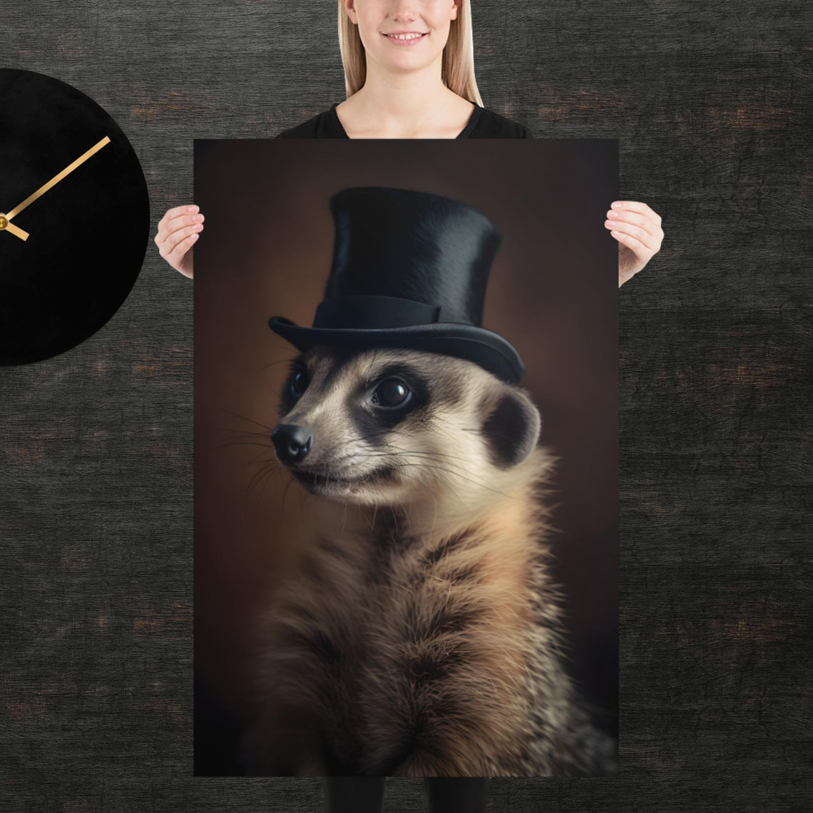 Tophat Meerkat Cute Animal Poster Fancy Portrait Unique Art