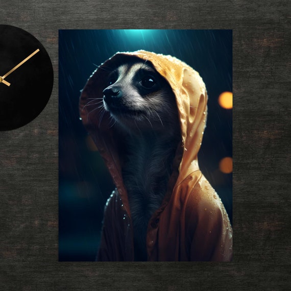 Meerkat In Raincoat Poster Art Wall Print Funny Animals Clothed Animal Cute