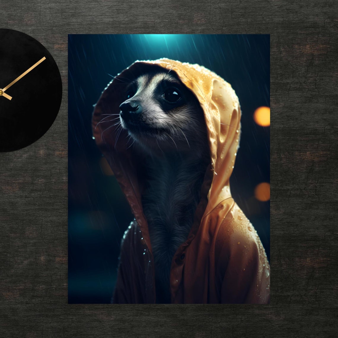 Meerkat In Raincoat Poster Art Wall Print Funny Animals Clothed Animal Cute