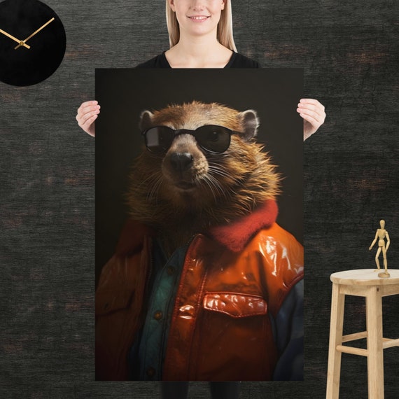 Beaver 80s Style Retro Poster Eighties Wall Art Living Room Funny Decor