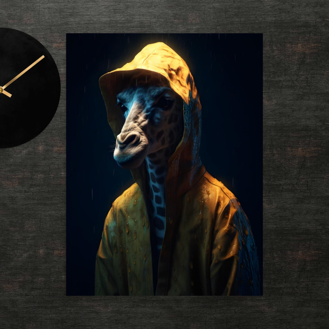 Giraffe In Raincoat Poster Art Wall Print Funny Animals Clothed Animal Cute
