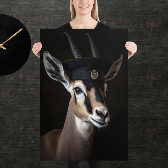 Police Deer Cute Animal Poster Fancy Portrait Unique Art Detective