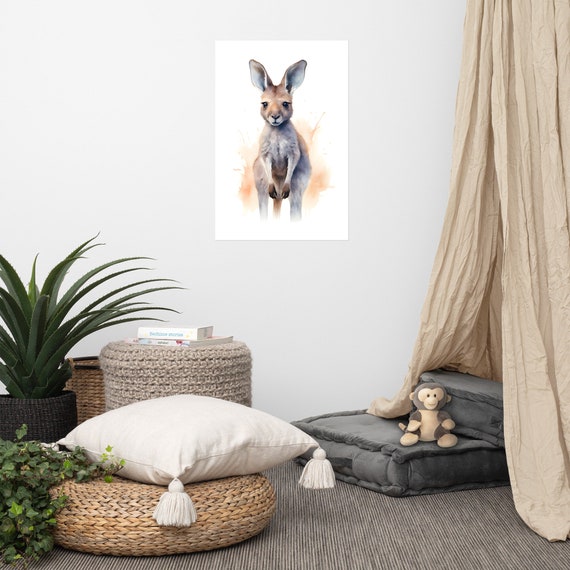 Cute Kangaroo Poster Baby Art Nursery Watercolor Adorable Animal Childrens Room Wall