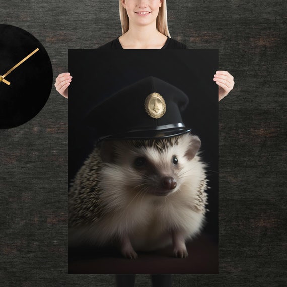 Police Hedgehog Cute Animal Poster Fancy Portrait Unique Art Detective