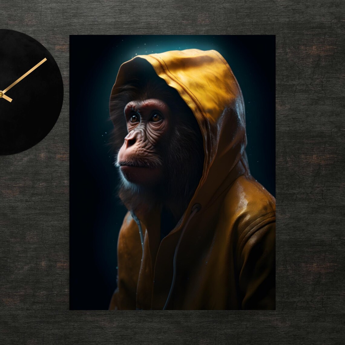 Monkey In Raincoat Poster Ape Art Wall Print Funny Animals Clothed Animal Cute