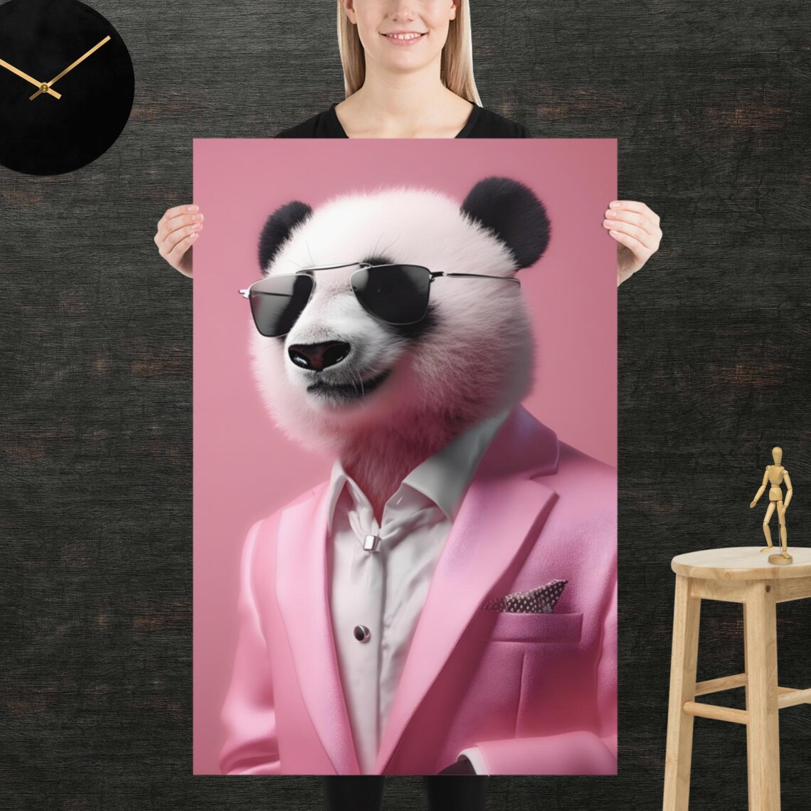 Panda 80s Style Retro Poster Eighties Wall Art Living Room Funny Decor