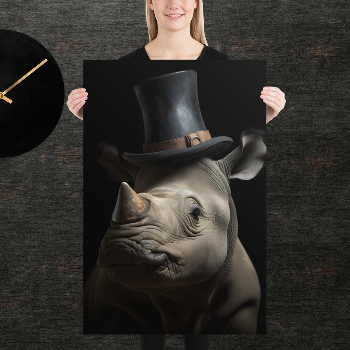 Tophat Rhino Cute Animal Poster Fancy Portrait Unique Art