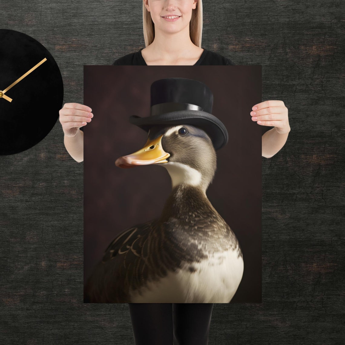Dapper Duck Wearing Black Tophat Quirky Formal Portrait Poster