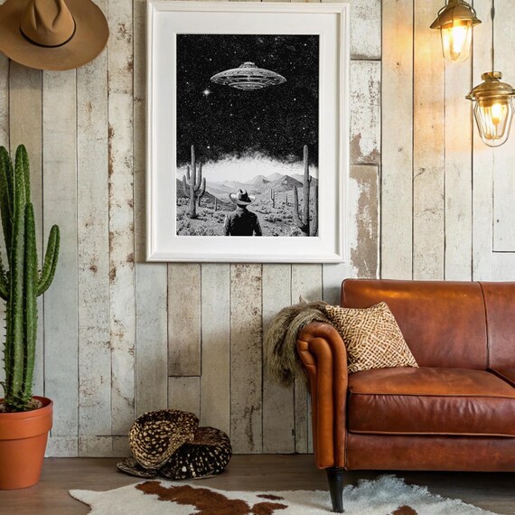 Cowboy Watches Ufo Over Starry Desert
